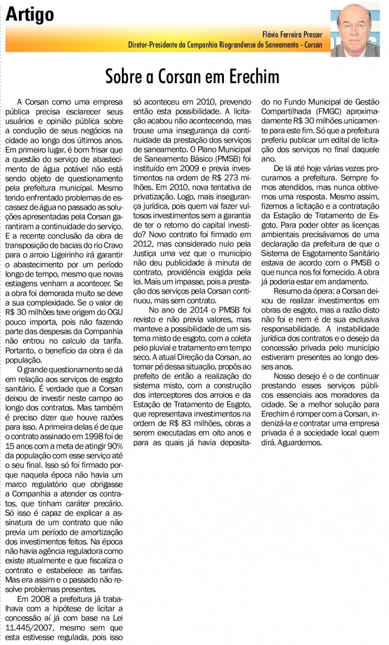 Artigo do Presidente da Corsan