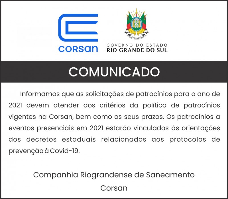Comunicado Patrocínios 2020