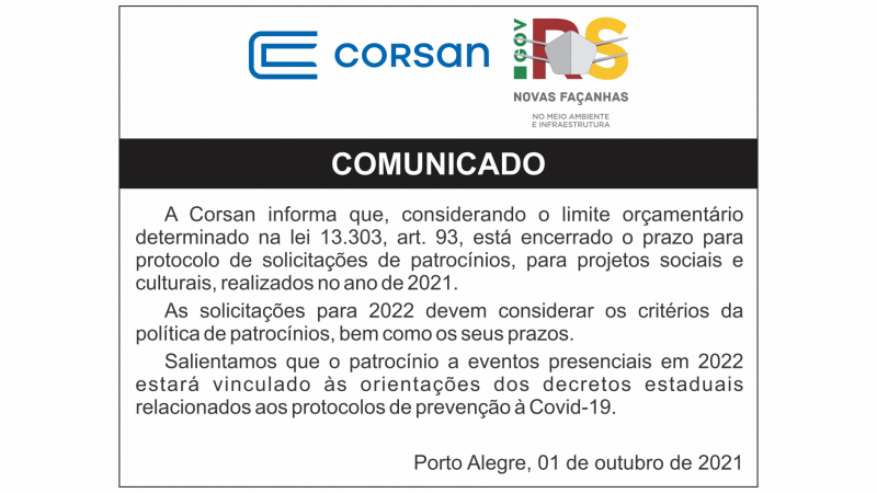 Comunicado Patrocínio 01 10 2021